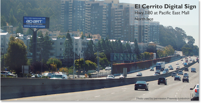 El Cerrito digital sign - Hwy I-80 at Pacific East Mall - north face